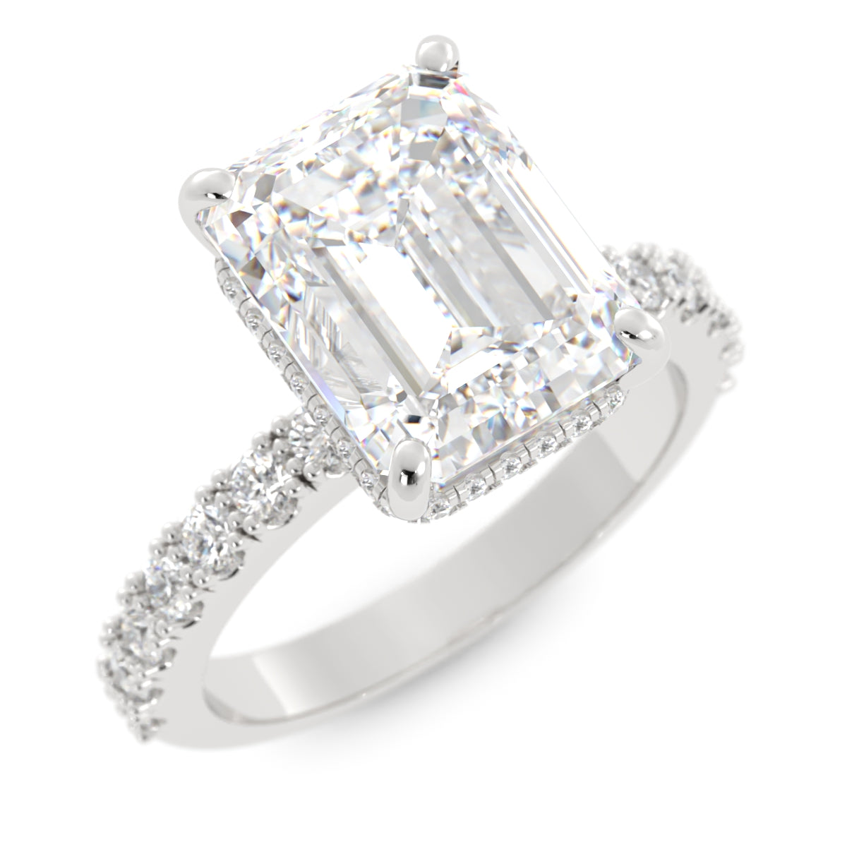 Emerald Cut Laboratory-Grown Diamond Ring with Side Stones