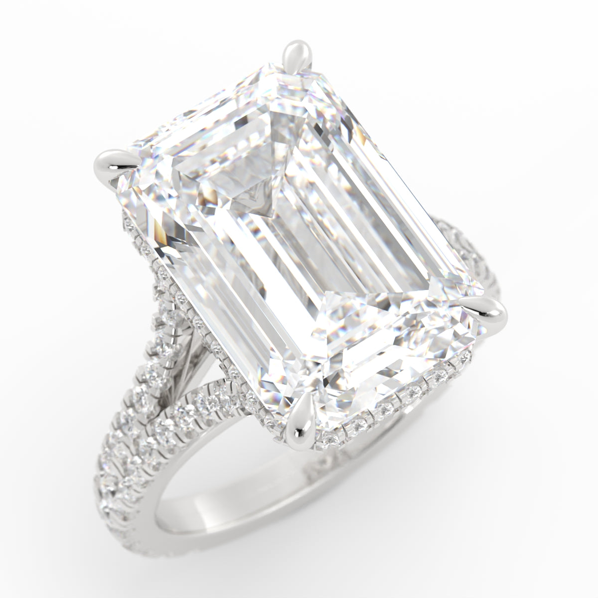 Emerald Cut Split Shank Diamond Ring