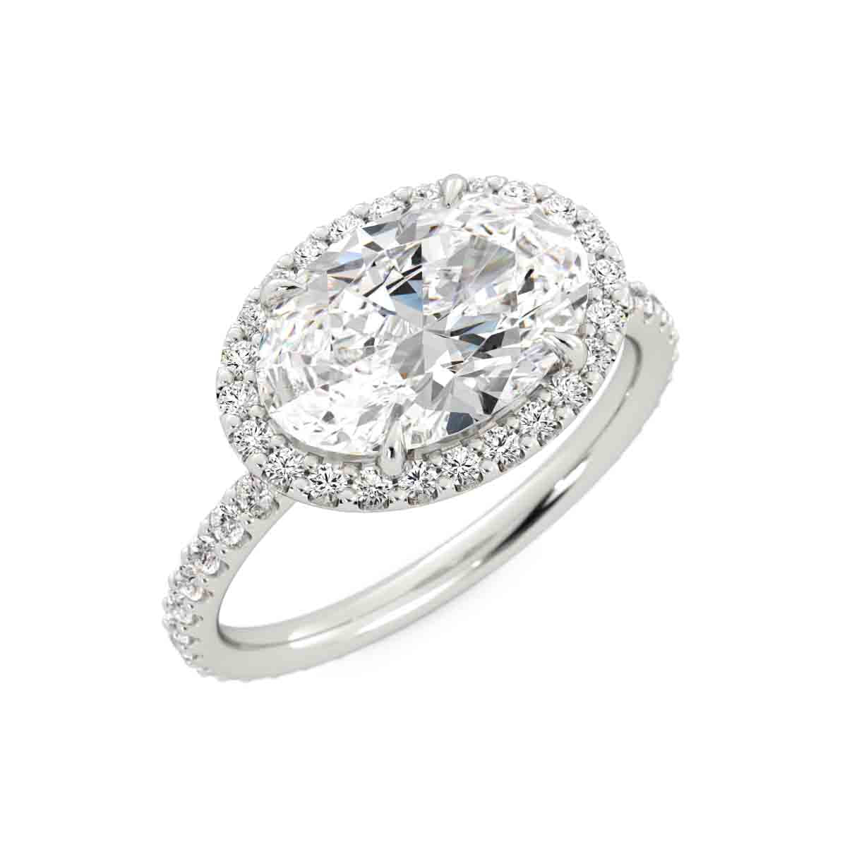 East-West Oval Diamond Halo Ring
