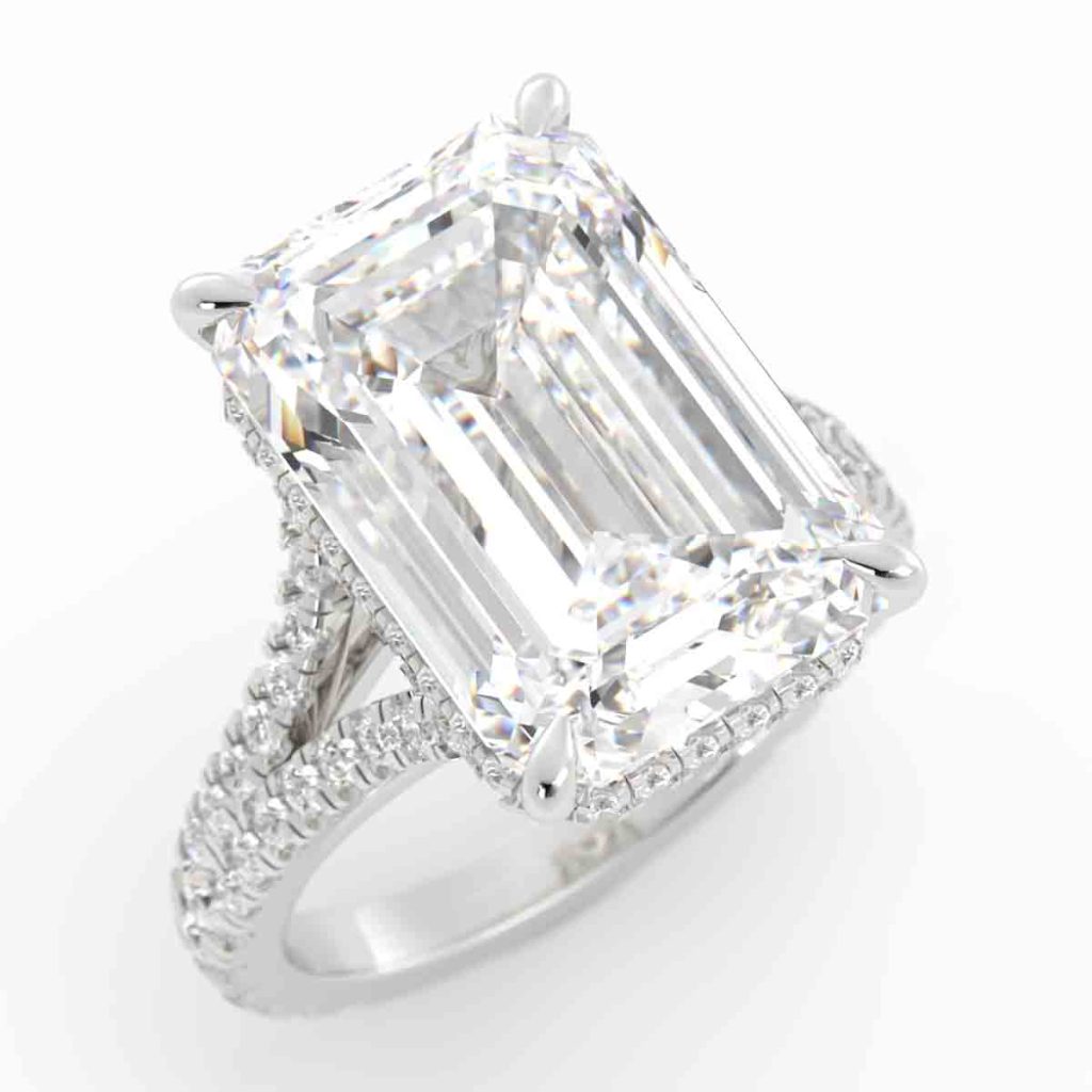 Emerald Cut Split Shank Diamond Ring