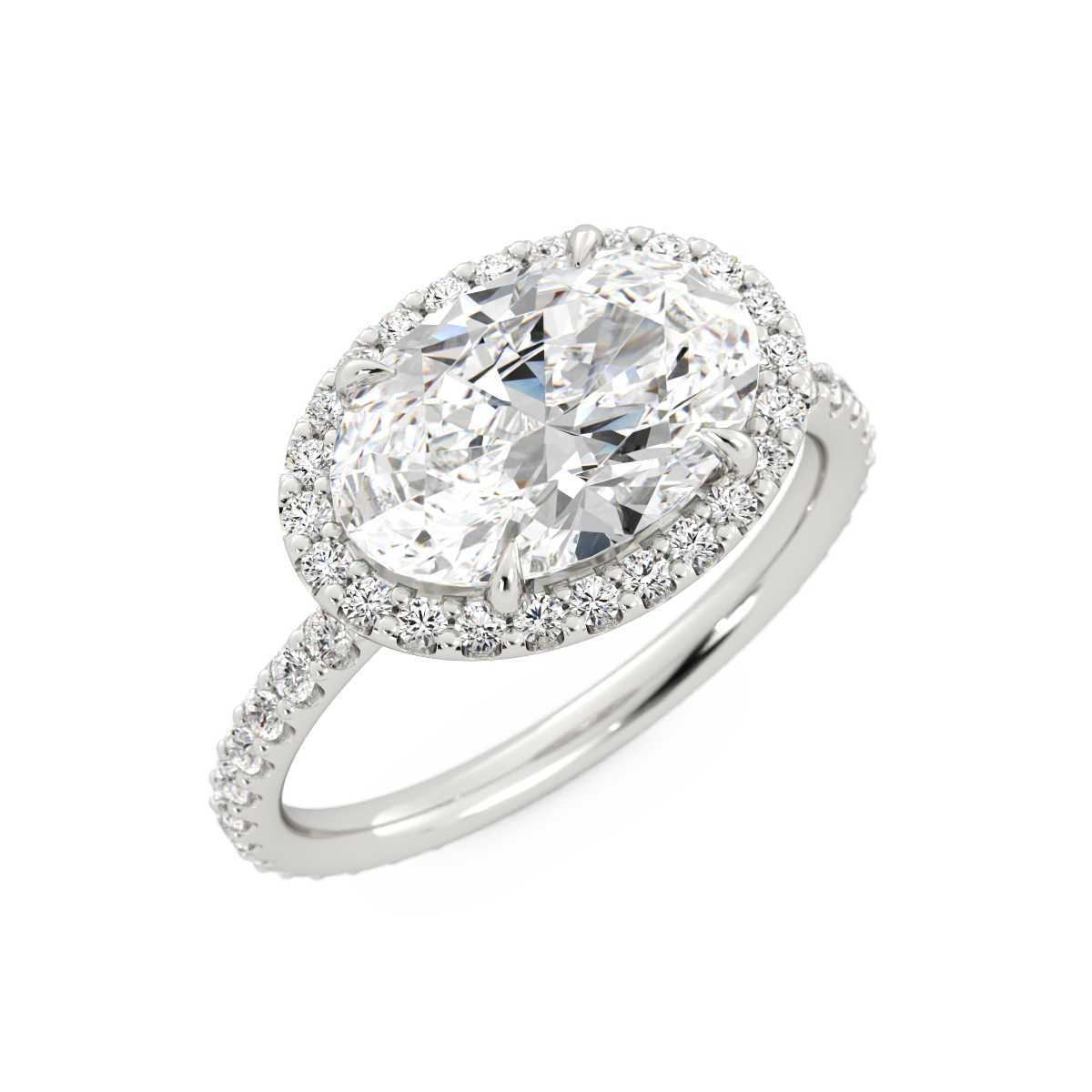 East-West Oval Laboratory-Grown Diamond Halo Ring