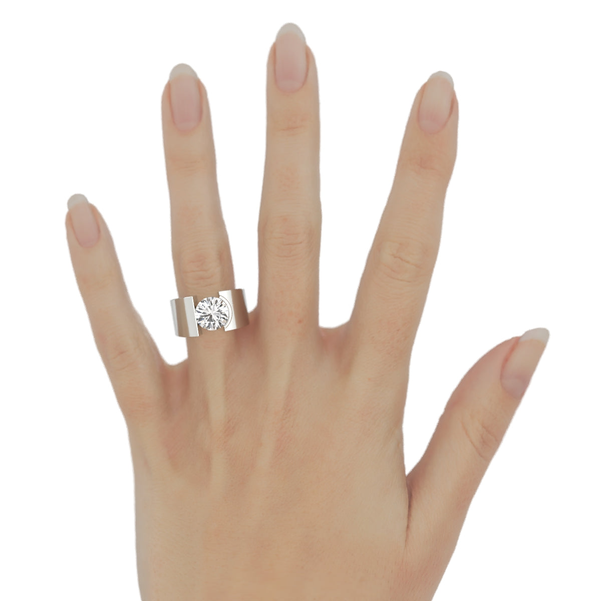 1655 - 11mm wide 1/2 bezel diamond ring 14k w/g