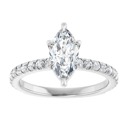 14K White Gold 9/10 CTW Marquise-Cut Diamond Engagement Ring with Pavé Band