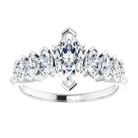 14K White Gold 2 3/4 CTW Marquise-Cut Diamond Engagement Ring