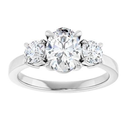 14K White Gold 1 1/2 CTW Oval-Cut Diamond Three-Stone Engagement Ring with Round Accents