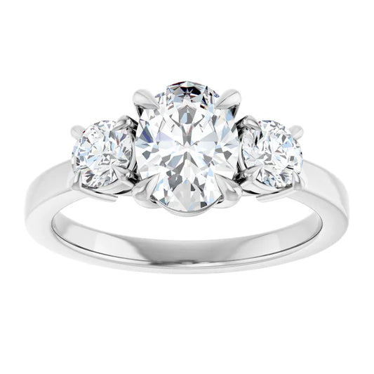 14K White Gold 1 1/2 CTW Oval-Cut Diamond Three-Stone Engagement Ring with Round Accents