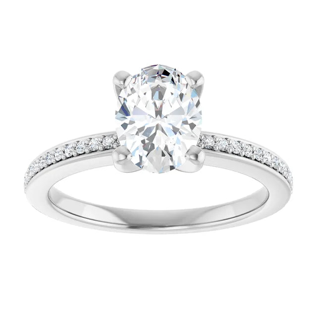 14K White Gold 1 1/8 CTW Oval-Cut Diamond Halo Engagement Ring with Milgrain Accents
