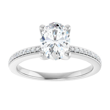 14K White Gold 1 1/8 CTW Oval-Cut Diamond Halo Engagement Ring with Milgrain Accents