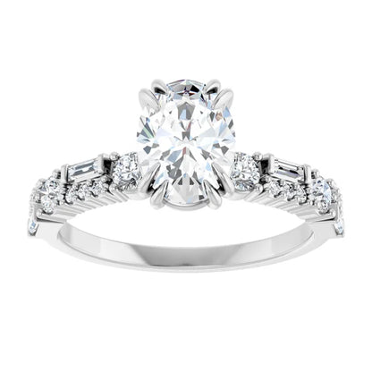 14K White Gold 1 3/8 CTW Oval-Cut Diamond Engagement Ring with Double Claw-Prong Setting