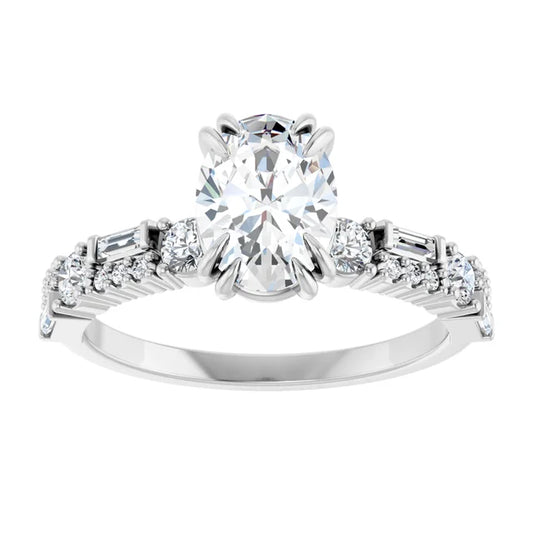 14K White Gold 1 3/8 CTW Oval-Cut Diamond Engagement Ring with Double Claw-Prong Setting