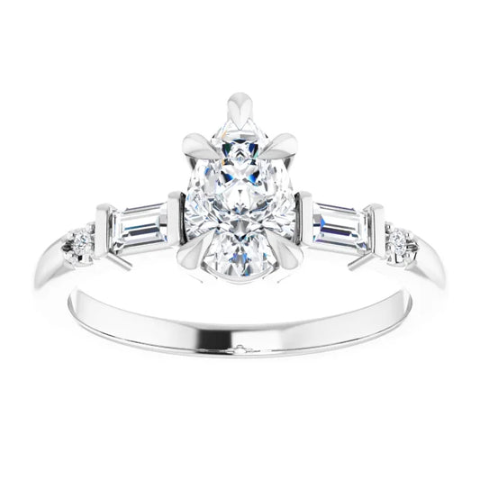 14K White Gold 1/2 CTW Pear-Cut Diamond Engagement Ring with Baguette and Round Accents