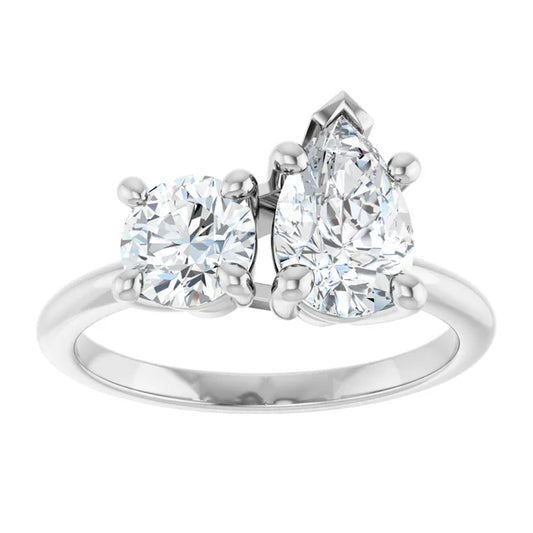 14K White Gold 1 CTW Pear-Cut and Round Diamond Two-Stone Engagement Ring