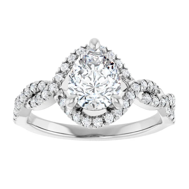 14K White Gold 1 1/5 CTW Pear-Cut Diamond Engagement Ring with Twisted Halo Band