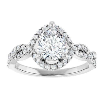 14K White Gold 1 1/5 CTW Pear-Cut Diamond Engagement Ring with Twisted Halo Band