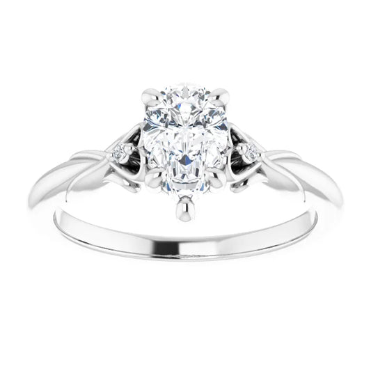 14K White Gold 9/10 CTW Pear-Cut Diamond Engagement Ring with Baguette and Round Halo Accents