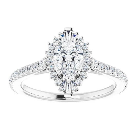 14K White Gold 7/8 CTW Pear-Cut Diamond Solitaire Engagement Ring with Prong Setting