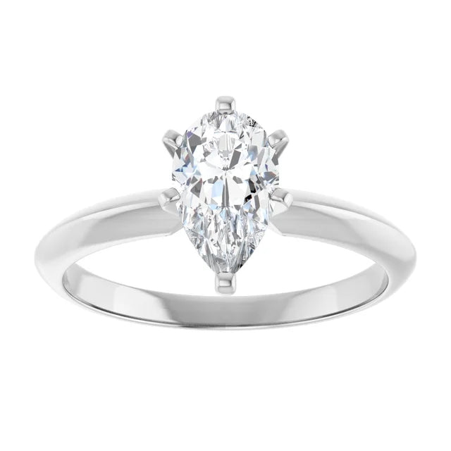 14K White Gold 1 CTW Pear-Cut Diamond Solitaire Engagement Ring with Six-Prong Setting