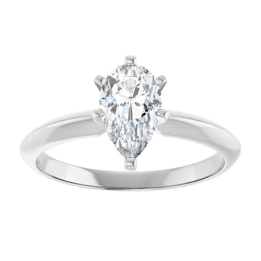 14K White Gold 1 CTW Pear-Cut Diamond Solitaire Engagement Ring with Six-Prong Setting