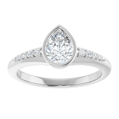 14K White Gold 1/2 CTW Pear-Cut Diamond Engagement Ring with Bezel Setting and Pave Band