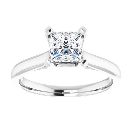 14K White Gold 1 CT Princess Cut Diamond Solitaire Engagement Ring with Tapered Band