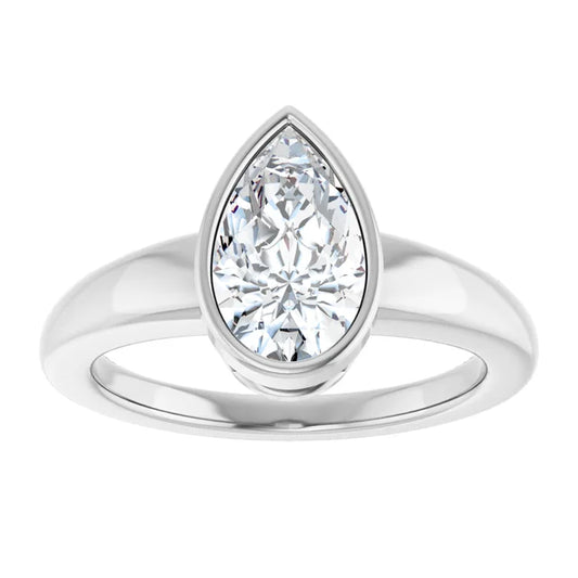 14K White Gold 1 5/8 CTW Pear-Cut Diamond Solitaire Engagement Ring with Bezel Setting
